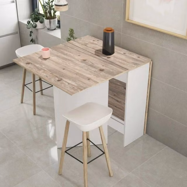 Tavolo pieghevole quadrato Mabel bianco con piano a ribalta in MDF laminato