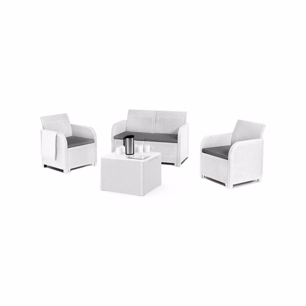 Set salotto da esterno Barrhead DMORA bianco con divano a 2 posti, poltrona lounge e tavolino da caffè, L: 113 cm, P: 65 cm, H: 74 cm – 2