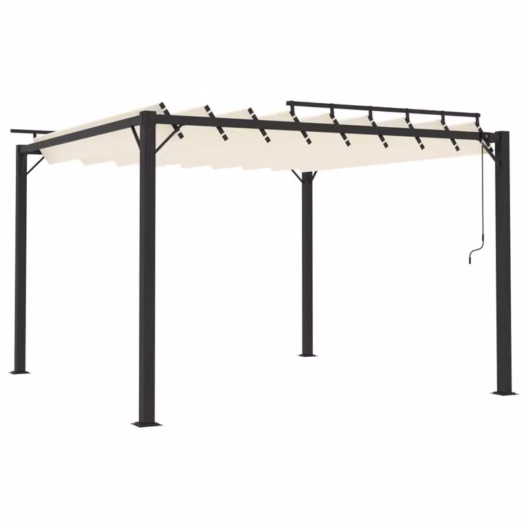 Gazebo con Tetto a Lamelle 3x3 m in Tessuto Crema e Alluminio