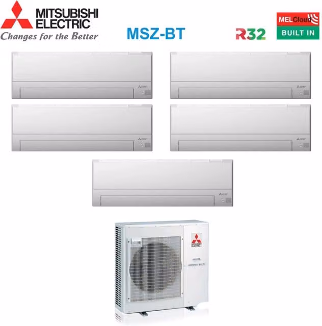 Condizionatore Penta Split Mitsubishi Electric MSZ-BT 7+7+12+12+12 con MXZ-5F102VF R-32 Wi-Fi Integrato Bianco