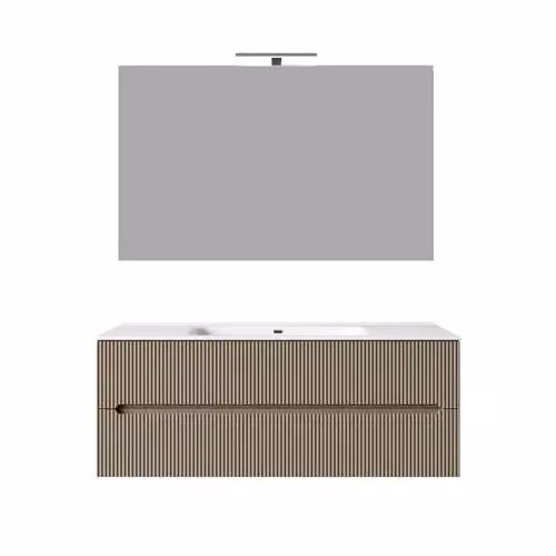 Composizione mobile bagno sospeso Taco mod. STICK con cassetti e specchio, design cannettato, Tortora Opaco L: 120 cm, P: 45 cm, H: 46 cm – 2