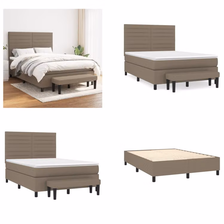 vidaXL Letto boxspring con materasso Taupe 140x200 cm in tessuto - Letto boxspring - Boxspringbetten - Bett - Schlafzimmermöbel