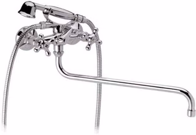 Rubinetto esterno per vasca Remer serie Liberty con doccia e canna lunga girevole in ottone cromato argento