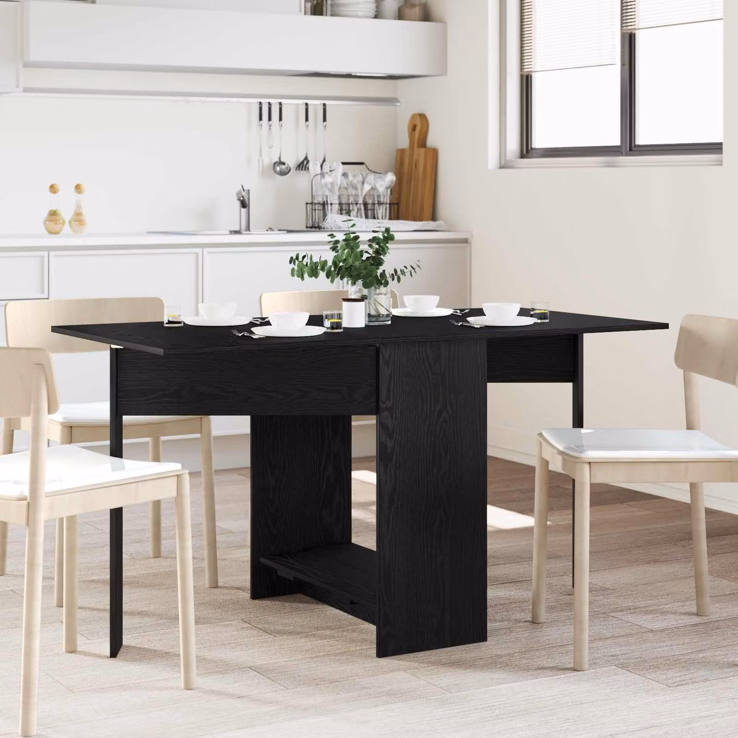 vidaXL Tavolo da Pranzo Moderno Rettangolare con Piano Estensibile in MDF Laminato, Disponibile in Nero o Marrone, L: 138 cm, P: 70 cm, H: 73,5 cm