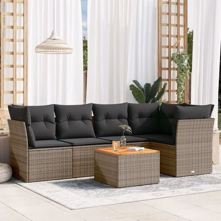 vidaXL Set Divano da Giardino a L in Polyrattan Grigio con Cuscini e Tavolino da Caffè