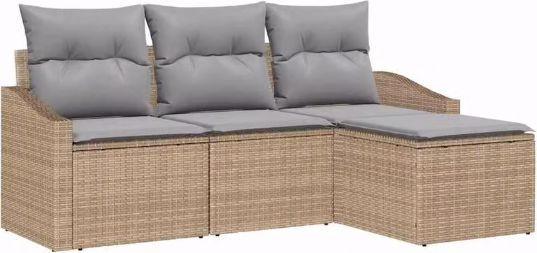 Set di divani con cuscino 4 pcs Beige polyrattan
