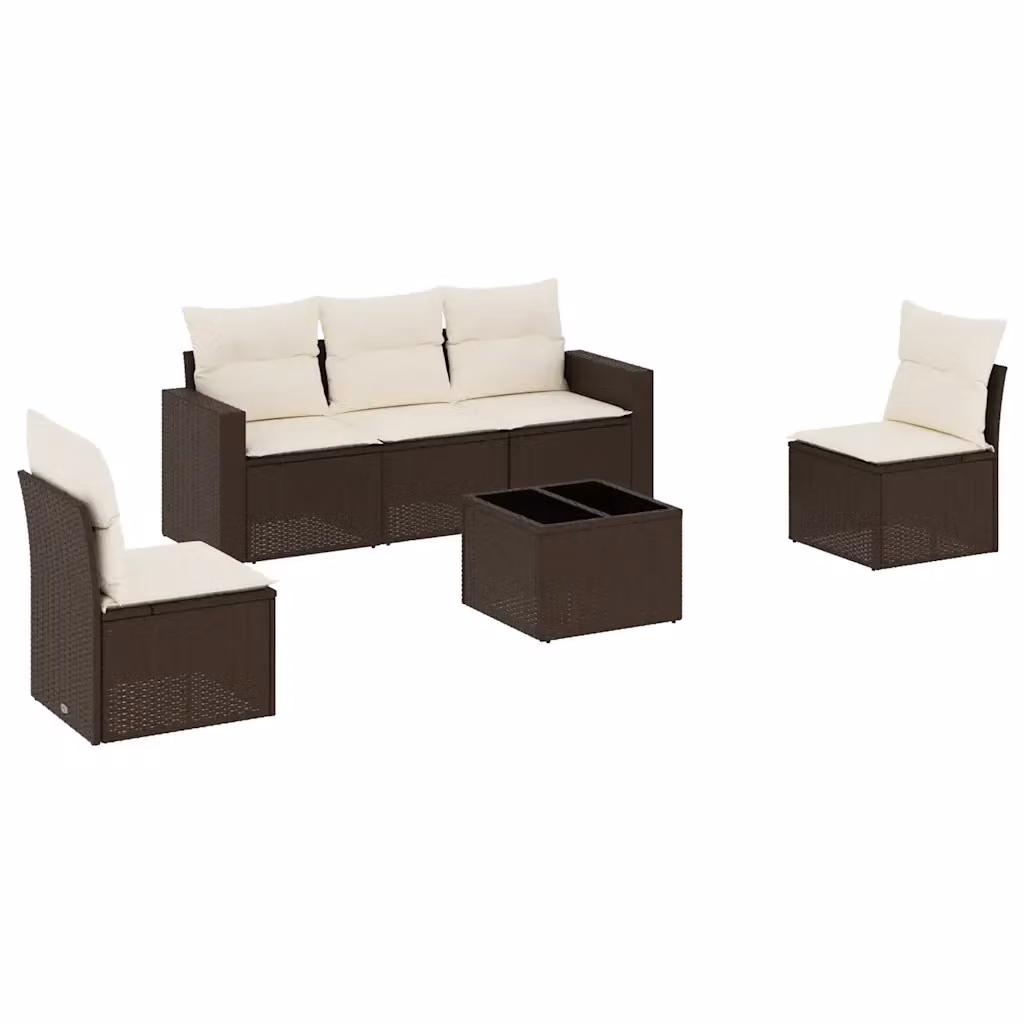vidaXL Set Divano da Giardino 6 pz in Polyrattan Marrone con Cuscini Imbottiti e Tavolino – 2