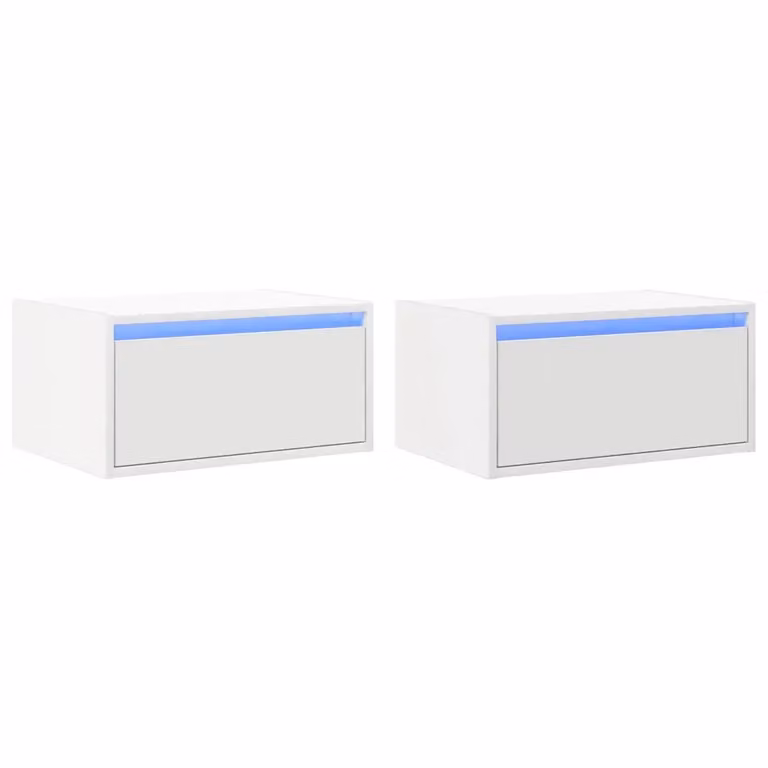 Set di 2 Comodini a Parete Design Mania Bianchi con Luci LED Integrate