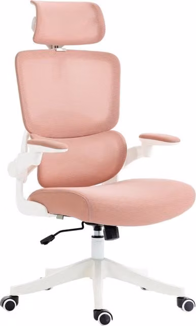 Sedia da Ufficio Ergonomica Minimal con Schienale in Rete e Poggiatesta Rosa L: 62 cm, P: 58 cm, H: 133 cm