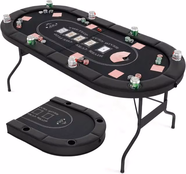 Tavolo da poker pieghevole 182cm per 8 giocatori, Tavolo da gioco ovalo per blackjack texas hold¡¯em Nero