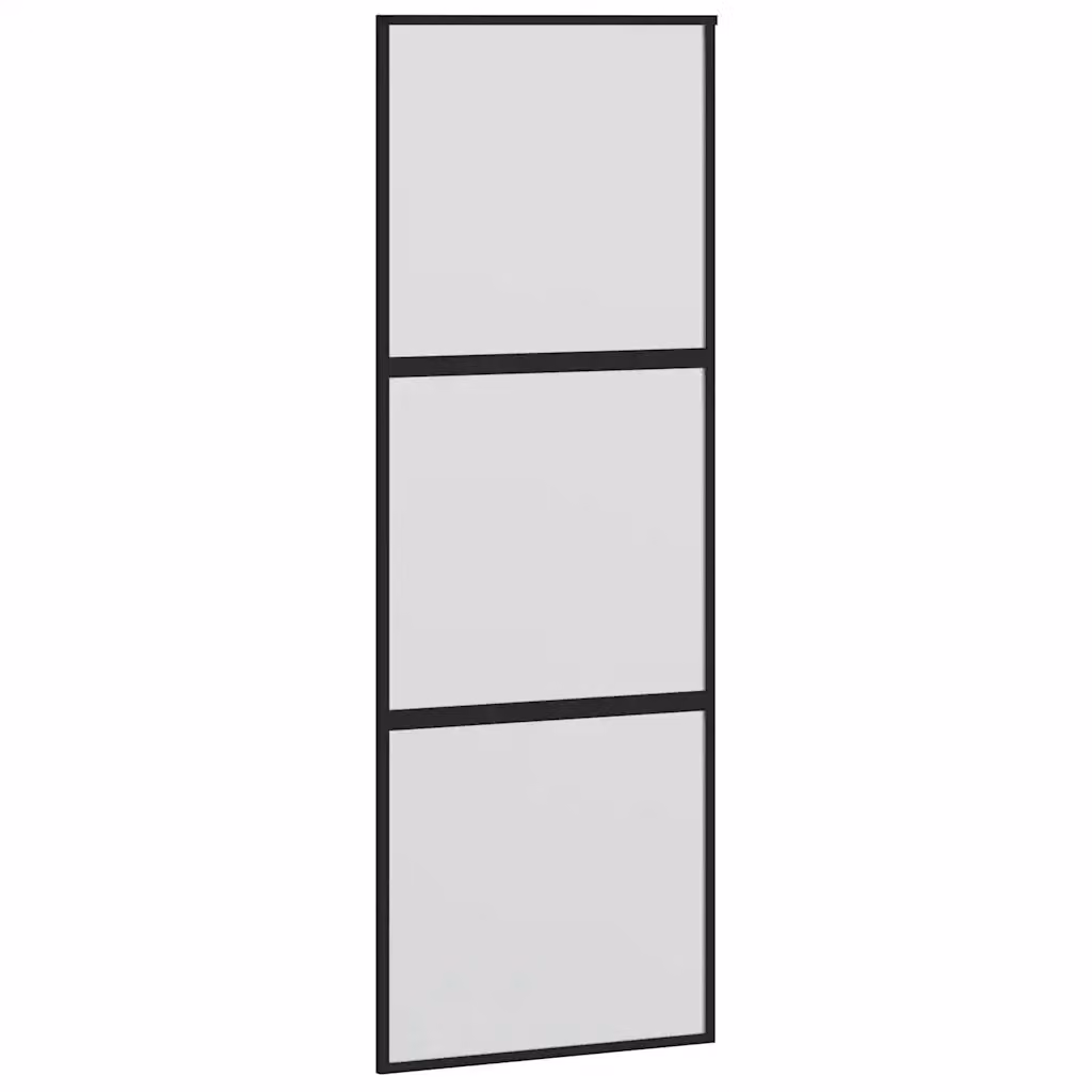 Porta Scorrevole vidaXL in Vetro Temperato e Alluminio, Colore Nero, L: 76 cm, H: 205 cm – 2