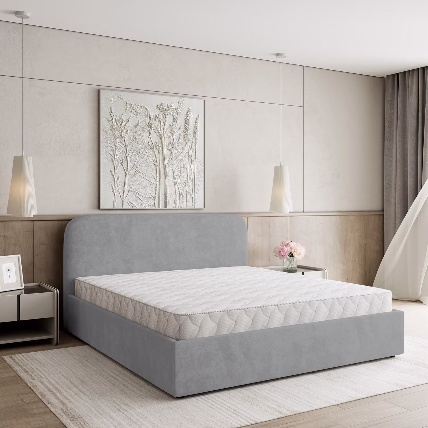 Letto imbottito Masseno RENIVE 160x200 cm, letto imbottito con cassetti - grigio chiaro, PAROS 05