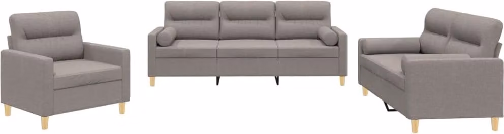 Set Divani 3 pz con Cuscini Tortora in Tessuto