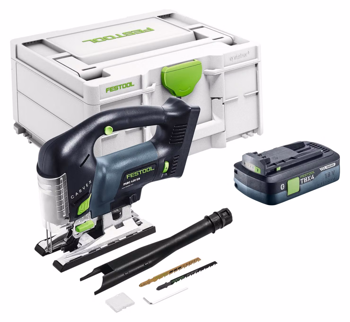 Festool CARVEX PSBC 420 HPC 4,0 EBI-Plus seghetto alternativo a pendolo a batteria 18 V ( 576532 ) 120 mm brushless + 1x batteria 4,0 Ah + caricabatterie + systainer