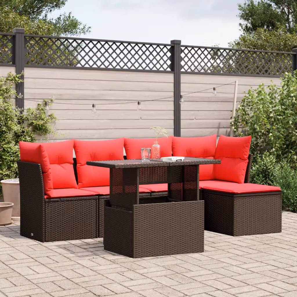 Set da giardino vidaXL in polyrattan marrone composto da 6 pezzi con cuscini imbottiti e tavolino