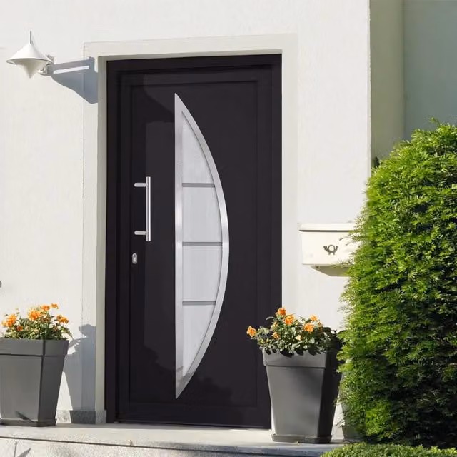 Porta di Ingresso Moderna vidaXL con Inserti in Vetro, Colore Antracite e Bianco, L: 98 cm, H: 208 cm