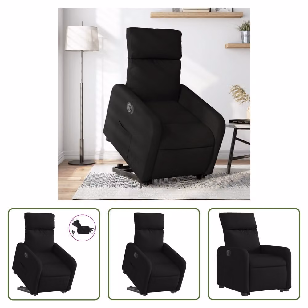 The Living Store Poltrona relax con supporto elettrico in tessuto nero
