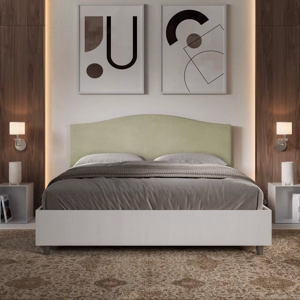 Letto Matrimoniale Giordanoshop con Contenitore a Alzata, Struttura Bianco Frassico e Testata in Microfibra, L/P/H: 160 x 200 x 115 cm – 2