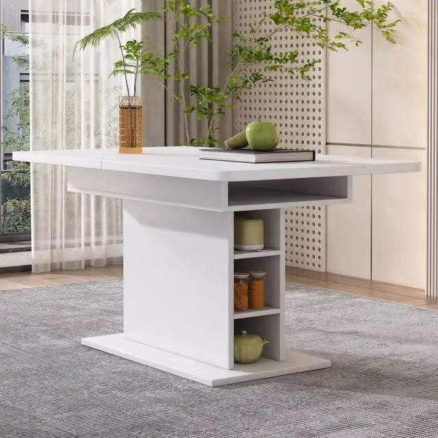 Tavolo da Pranzo Allungabile con Vano Contenitore ¨C Xylo ¨C Bianco, Rettangolare, Metallo, Salvaspazio