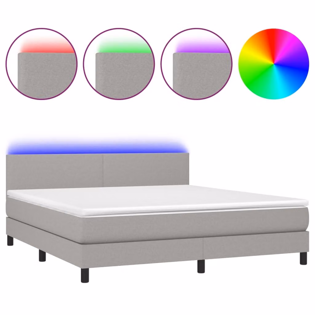 Letto a Molle Materasso e LED Grigio Chiaro 180x200 cm Tessuto