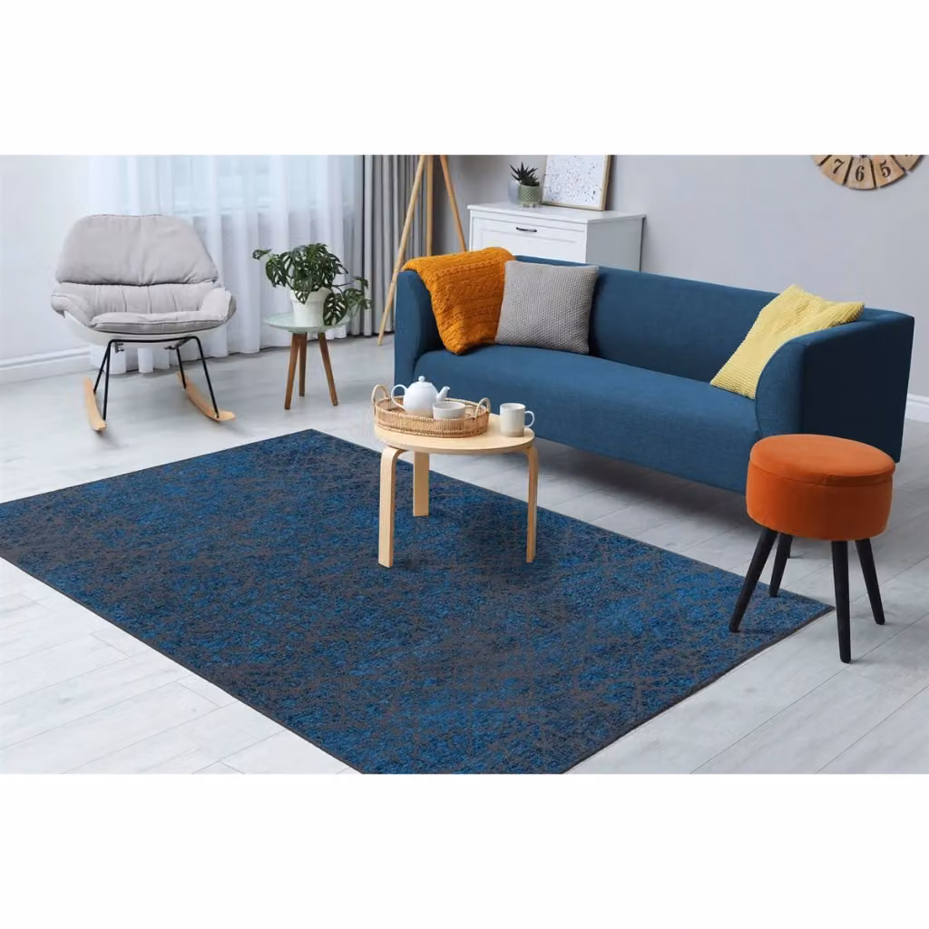 Tappeto Moderno Astratto Kendra Home in Poliestere Blu e Grigio a Trama Piatta – 2