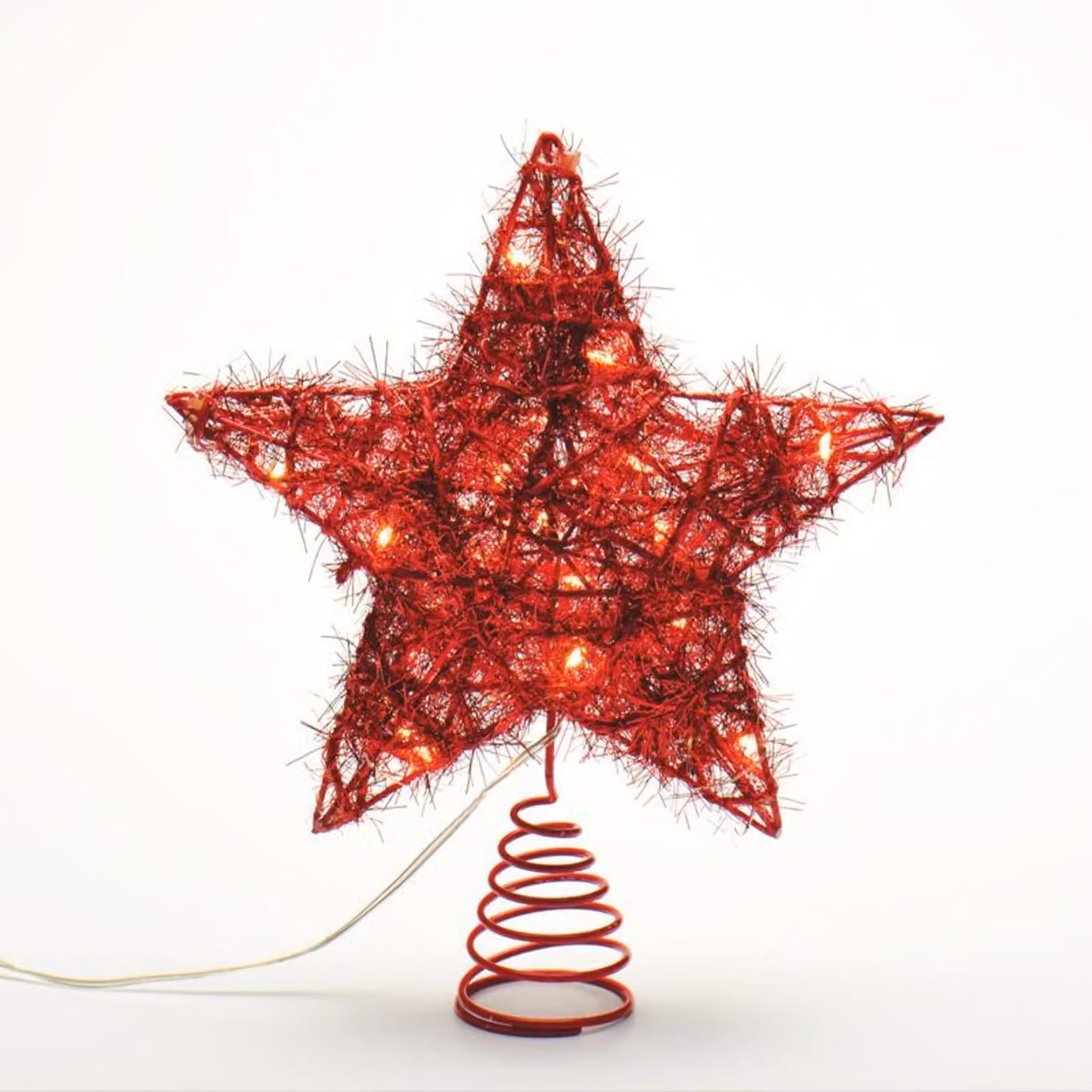 Luci natalizie ACA, stella rossa per l'albero, 20 mini LED, luce bianca calda, alimentate a batterie (3xAA), grado di protezione IP20, 23x5x20 cm, X11201123