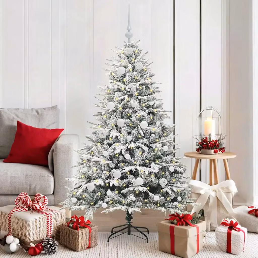 Albero di Natale artificiale verde vidaXL con luci LED bianco caldo e decorazioni