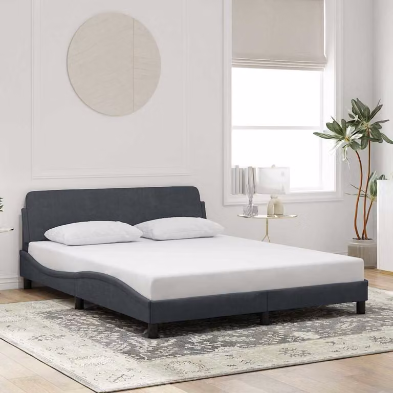 vidaXL Giroletto Dover in Velluto Grigio con Struttura in Legno e Metallo L: 157 cm, P: 218 cm, H: 74,5 cm