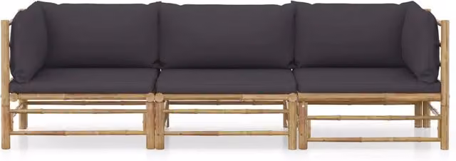 Set Divani da Giardino 3 pz con Cuscini Grigio Scuro in Bambù 3058204