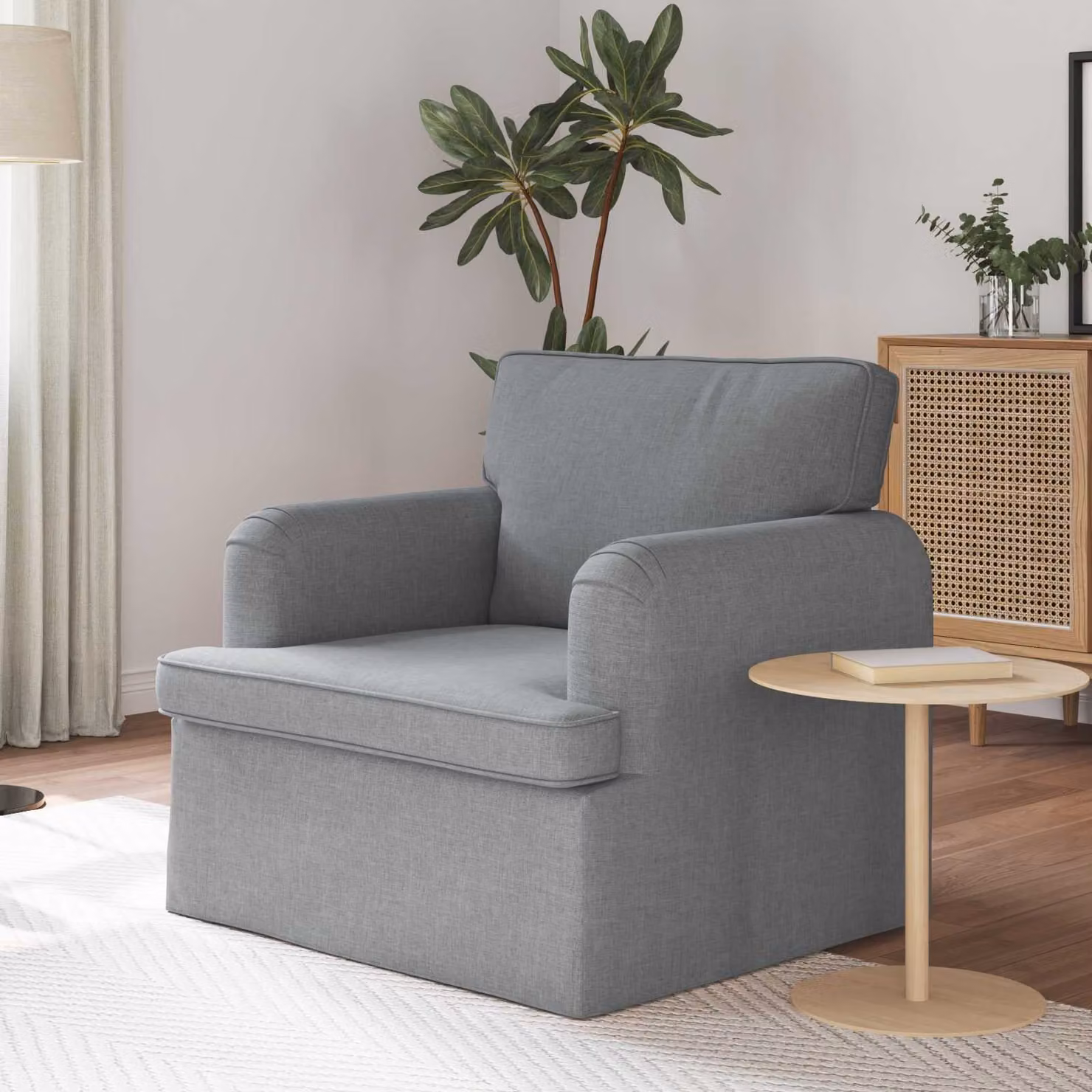 Divano vidaXL in tessuto grigio con struttura in metallo e coperture rimovibili L: 84 cm, P: 80 cm, H: 85 cm