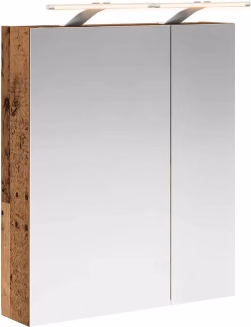 Mobiletto per specchio da bagno Design In in legno marrone con illuminazione LED e ripiani interni, L: 60 cm, P: 14,5 cm, H: 70 cm