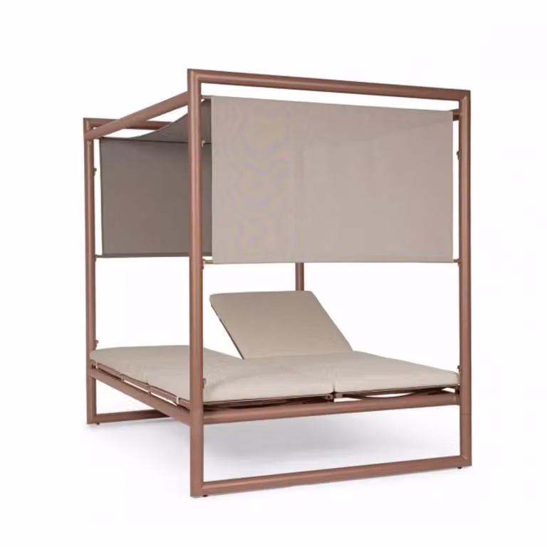Daybed KONNOR in alluminio ruggine con lettini reclinabili beige