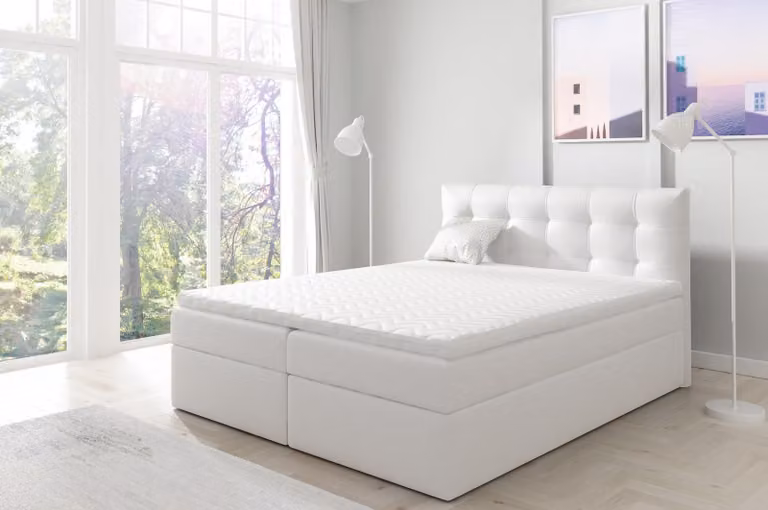Bett mit Bettkasten Ehebett Boxspringbett Doppelbett Betten Polsterbett Weiß