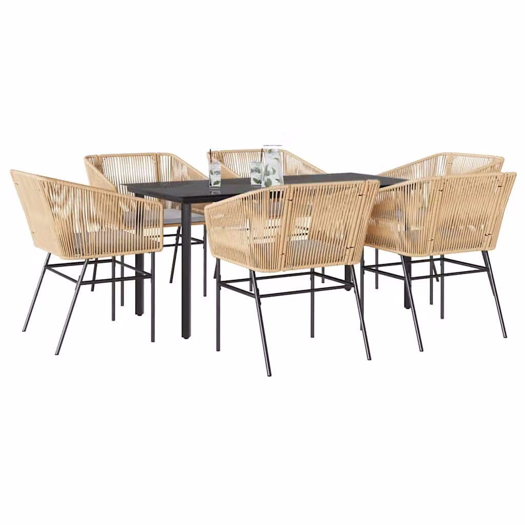 Set da pranzo da giardino vidaXL in polyrattan con tavolo in vetro e 7 pezzi, marrone