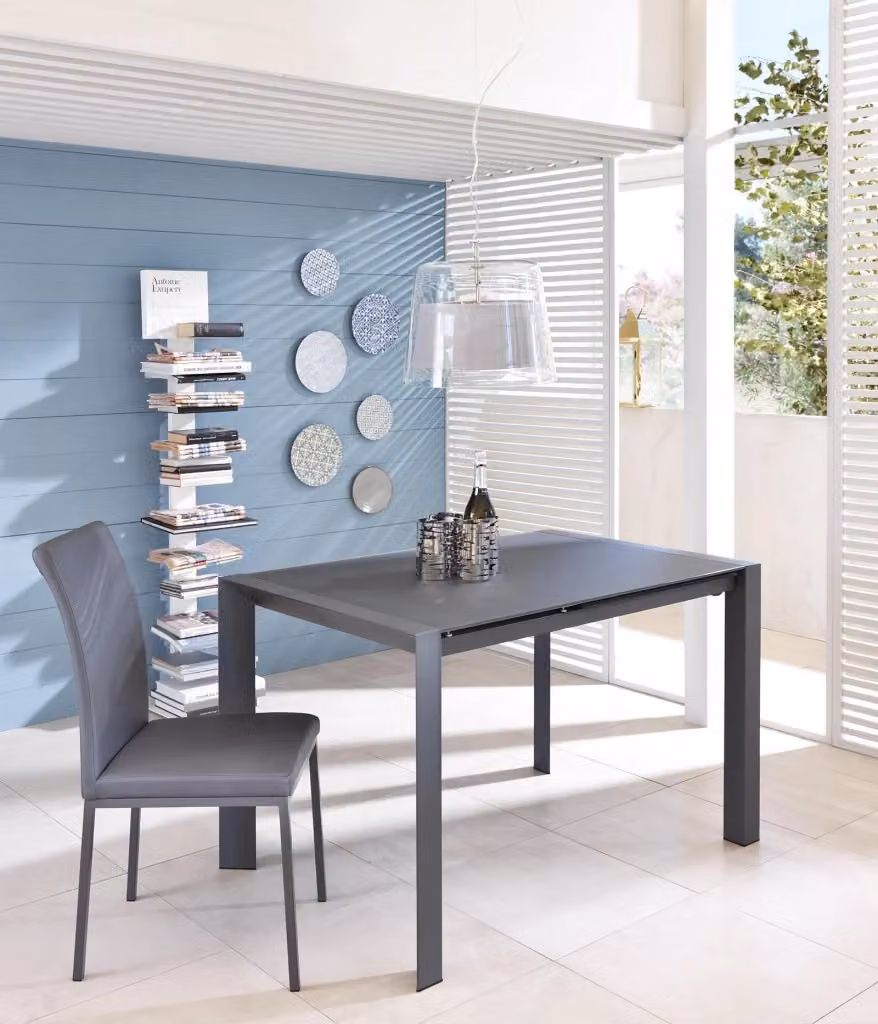 Tavolo Allungabile Stones in Vetro Opaco Grigio e Metallo per Cucina e Soggiorno – 2