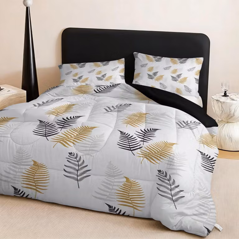 Copertura per letto matrimoniale 200x200 cm con motivo di foglie grigie