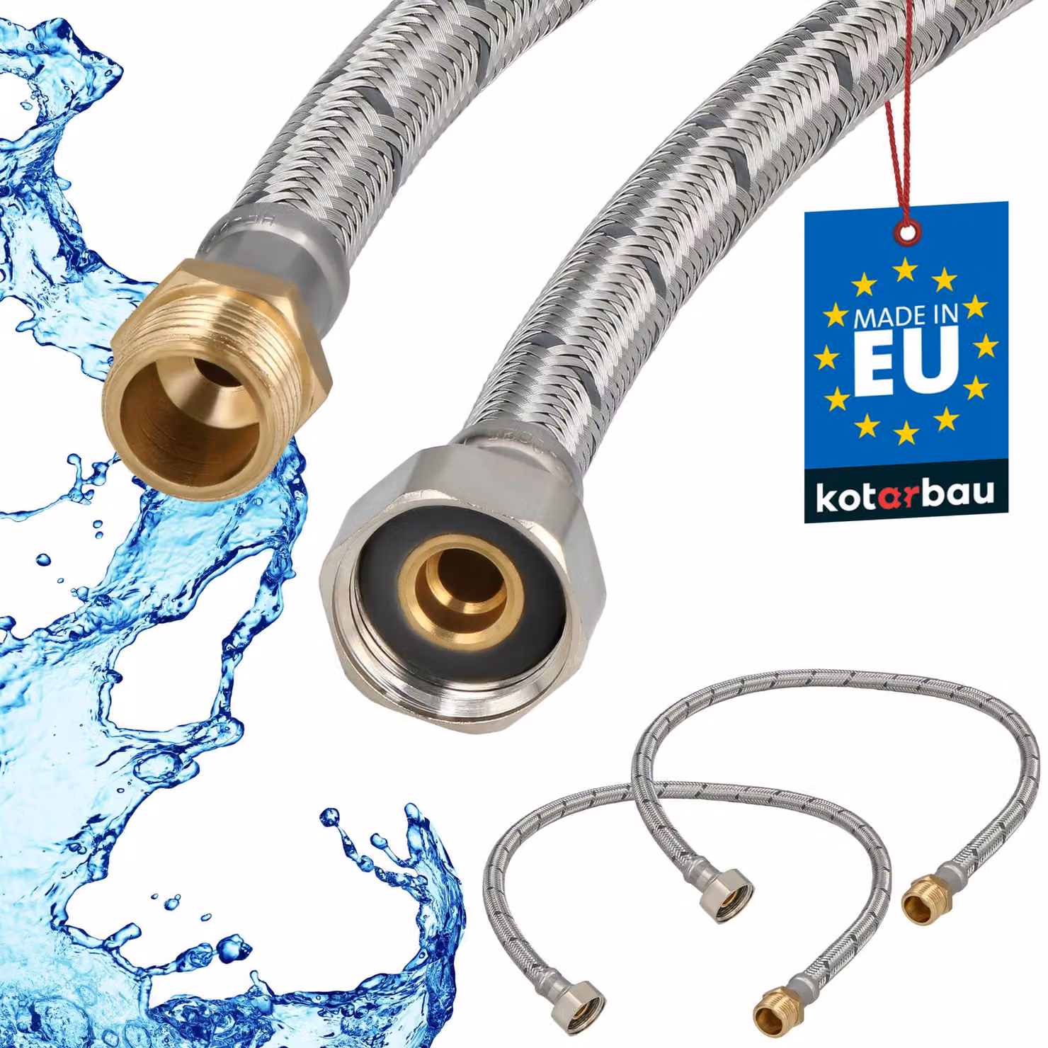 KOTARBAU® 2 Pezzi Tubo Flessibile per Rubinetto 1/2" x 3/8" Rinforzato 60cm Tubo Flessibile Rubinetto Cucina Maschio x Femmina Acciaio Inox