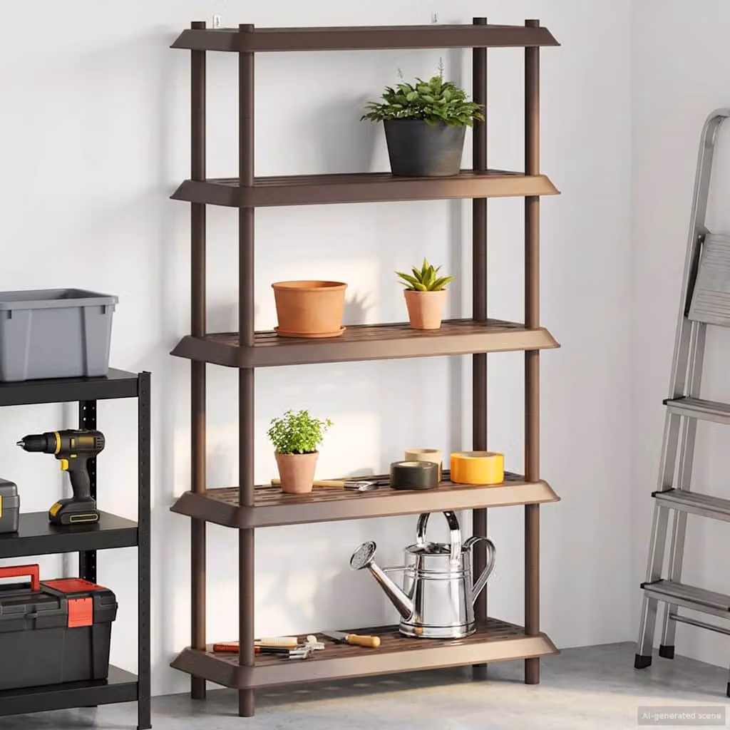 Unità di scaffalatura vidaXL a 5 livelli in plastica marrone L: 100 cm, P: 40 cm, H: 177 cm