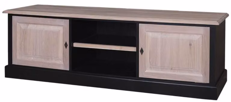 Mobile TV in stile rustico "Casa Padrino", colore nero e tonalità naturali, dimensioni 180 x 46 x 56 cm
