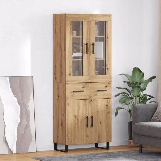 Credenza 2 pz-Set di 2 Buffet-Armadio da cucina Rovere artigianale Legno Stratificato e Vetro 773123
