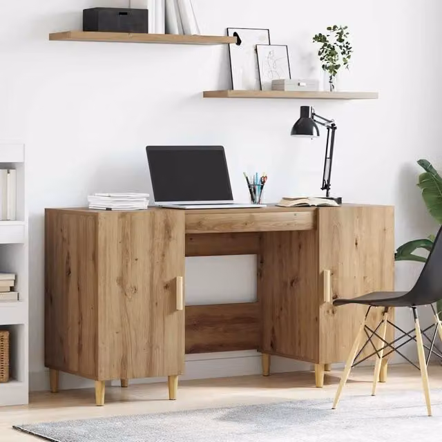 Scrivania da ufficio industriale vidaXL in legno color rovere e marrone L: 140 cm, P: 50 cm, H: 75 cm – 1
