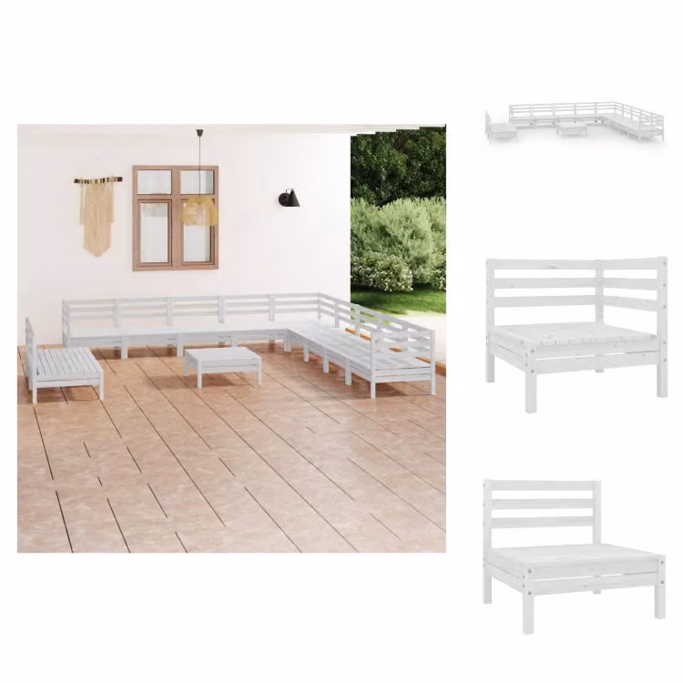 vidaXL Set da salotto da giardino 12 pezzi in pino massiccio bianco - Set di mobili da giardino