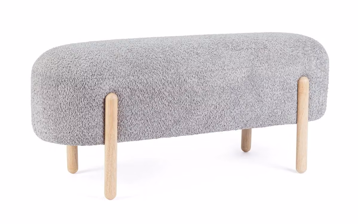 Panca DAYLA in tessuto effetto bouclé grigio chiaro e gambe in legno rubberwood