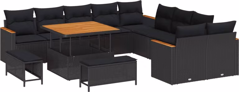 Set Divano da Giardino 13 pcs Nero polyrattan