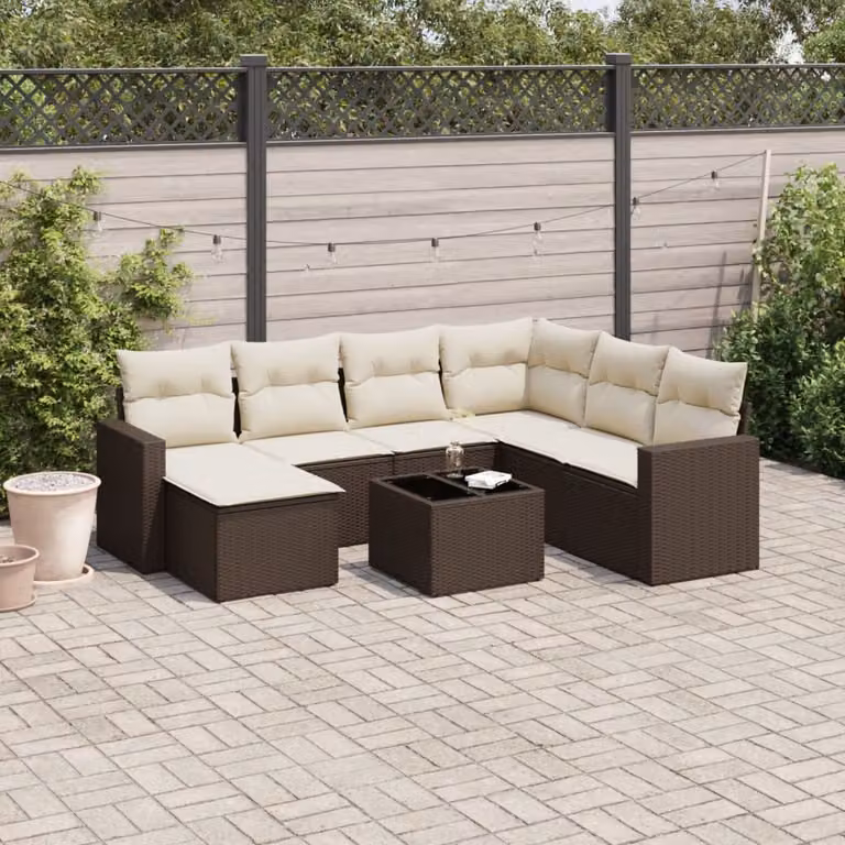 vidaXL Set Divani da Giardino 8 pz in Polyrattan Marrone con Cuscini e Tavolino da Esterno