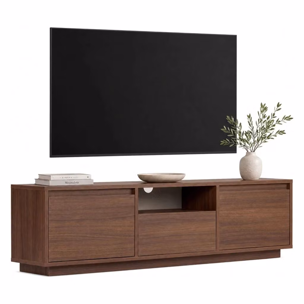 Mobile Porta TV Morrigan DMORA in Legno Marrone Noce con un Ripiano, L 160 x P 30 x H 42 cm – 2