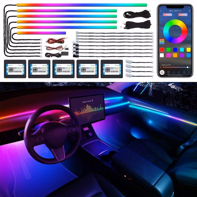 Illuminazione interna per auto a LED, RGB, tecnologia Dreamcolor, 18 modalità, 600 LED, lunghezza 4,45 metri, controllo tramite app e sensibile alla musica