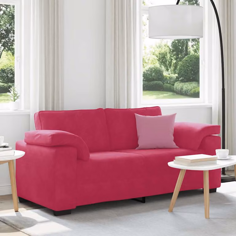 Divanetto vidaXL in velluto rosso vino con cuscini, stile moderno, L 180 x P 77 x H 82 cm