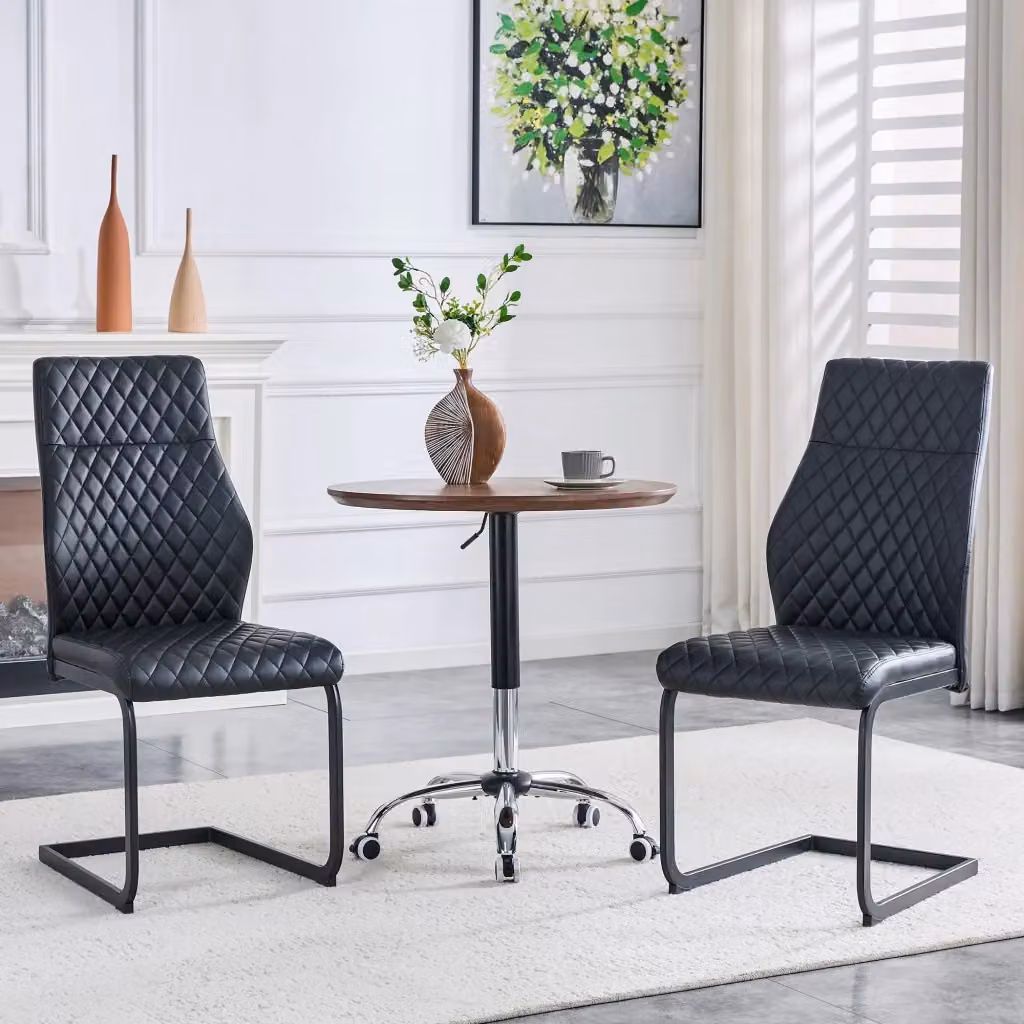Set di 2 sedie da pranzo Zephmum con rivestimento in ecopelle nera a trama geometrica e telaio in metallo nero opaco – 2