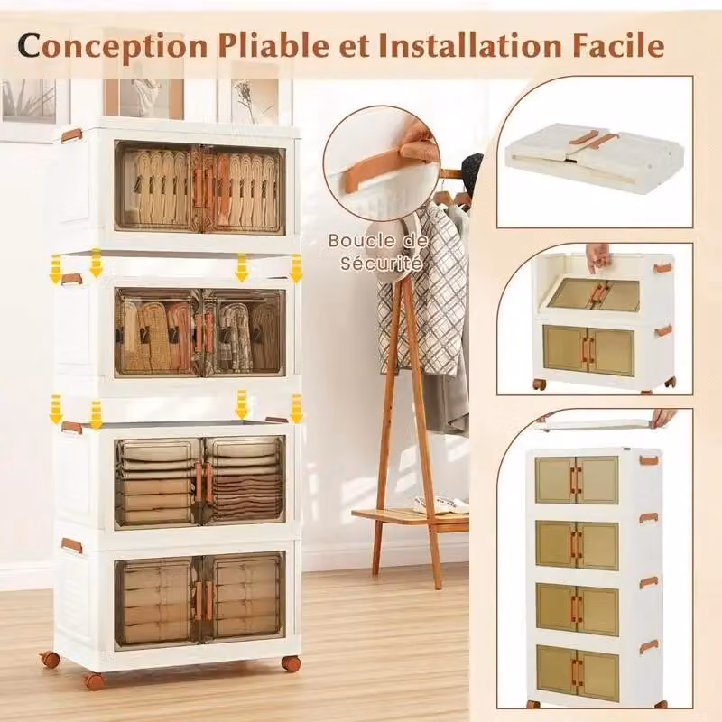 Set di 4 contenitori pieghevoli con coperchio, capacità 280 litri